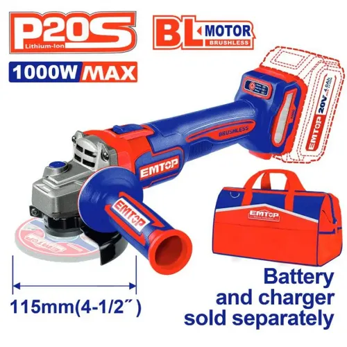 Emtop Aku úhlová bruska 20V 115 mm (1000W) solo