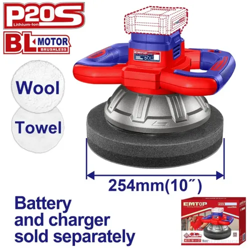 Emtop Aku leštička 20V 254mm solo