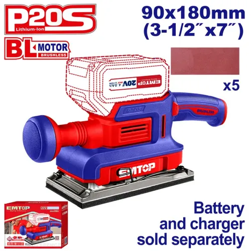 Emtop Aku vibrační bruska 20V 90x180mm solo