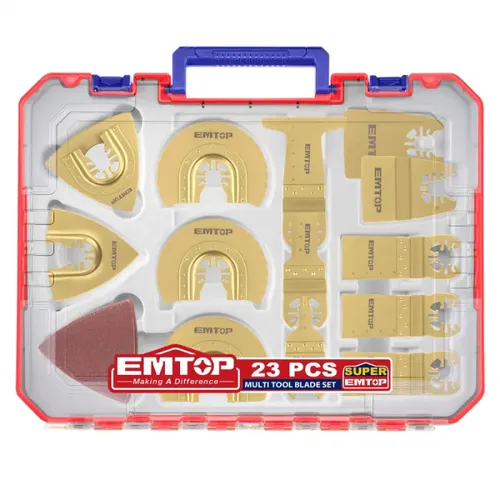 Emtop Sada 23 čepelí pro multifunkční oscilační brusku v plastovém boxu