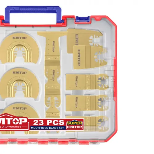 Emtop Sada 23 čepelí pro multifunkční oscilační brusku v plastovém boxu
