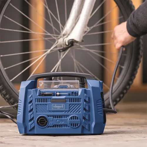 Scheppach Air Force 6-SET S hybridní kompresor (20 V IXES aku, 12 V, 230 V) + 2Ah baterie + nabíječka 2,4 A