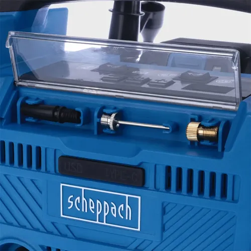 Scheppach Air Force 6-SET S hybridní kompresor (20 V IXES aku, 12 V, 230 V) + 2Ah baterie + nabíječka 2,4 A