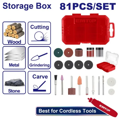 Emtop Sada 81 ks příslušenství k přímé brusce v plastovém boxu
