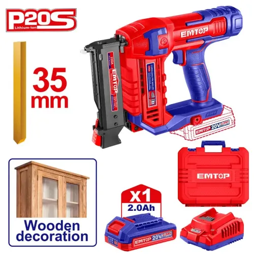 Emtop Aku hřebíkovačka 20V na hřebíky bez hlavy do dřeva L-35mm 1x2.0Ah