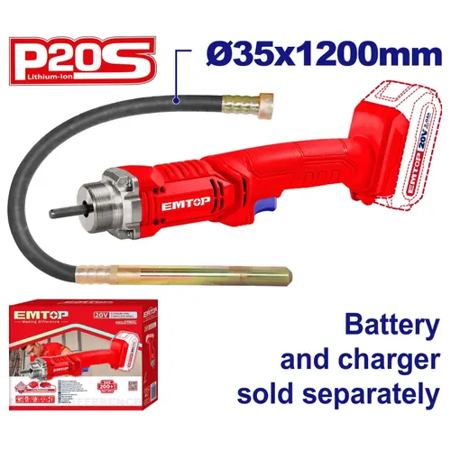 Emtop Aku 20V ponorný vibrátor pro zhutňování betonu 20V solo