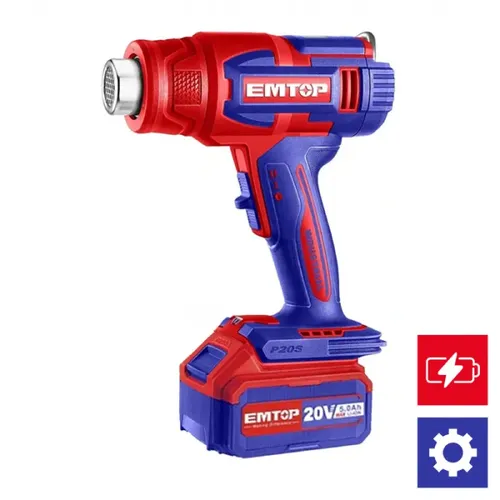 Emtop Aku horkovzdušná pistole s regulací 20V 30-550°C 1x5.0Ah