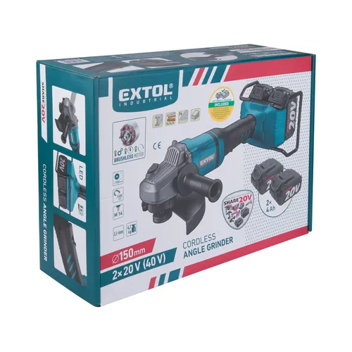 Bruska úhlová aku share20v, 150/180mm, brushless, 2x4ah EXTOL INDUSTRIAL 8791846