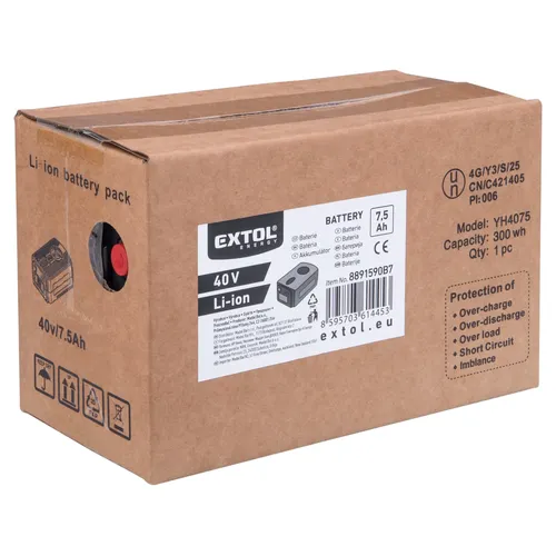 Baterie akumulátorová 40v, li-ion, 7,5ah EXTOL ENERGY 8891590B7
