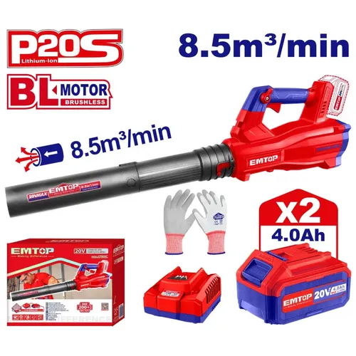 Emtop Aku fukar 20V 8,5m³/min 2x4.0Ah