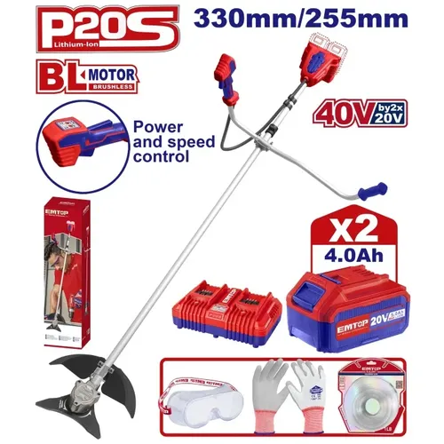 Emtop Aku strunová sekačka/křovinořez 40V 33cm 2x4.0Ah