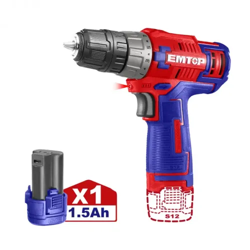 Emtop Aku vrtací šroubovák 12V 20Nm 1x1.5Ah