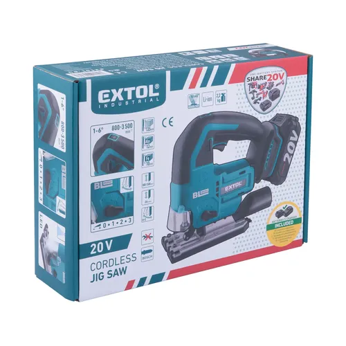 Pila přímočará aku share20v, brushless, 2ah EXTOL INDUSTRIAL 8791824