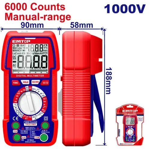 Emtop Digitální multimetr 1000V RMS 6000 Manual