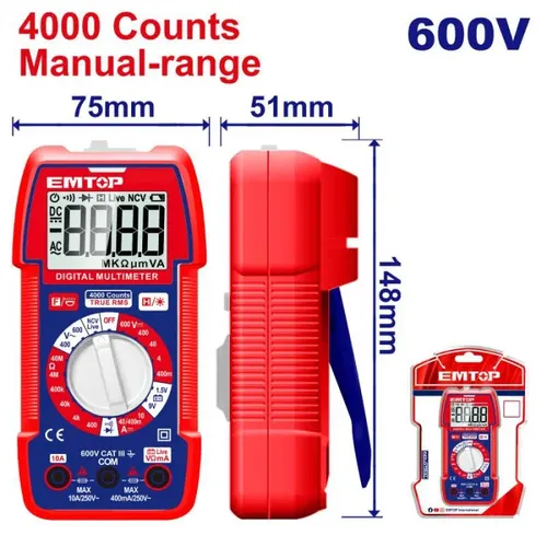 Emtop Digitální multimetr 600V RMS 4000 Manual