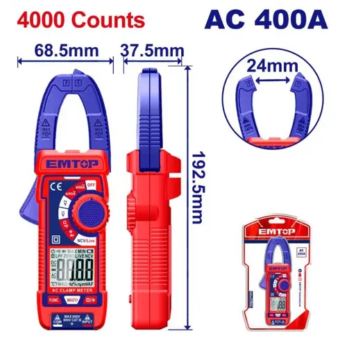 Emtop Digitální klešťový multimetr AC 400A RMS 4000