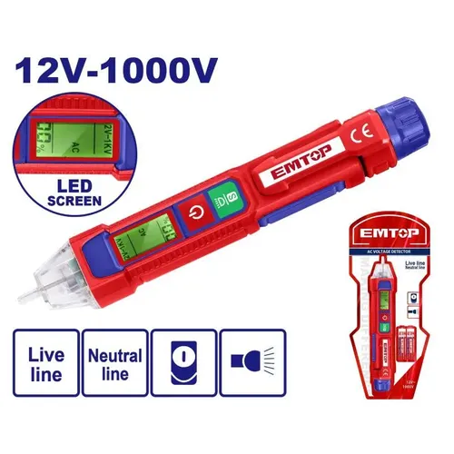 Emtop Bezkontaktní detektor střídavého napětí 12V~1000V s LED