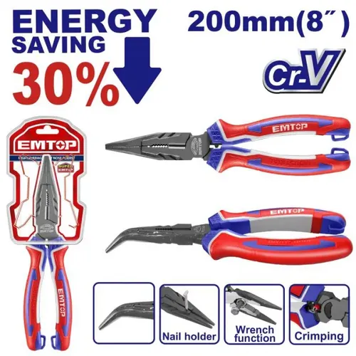 Emtop Kleště půlkulaté zahnuté 200 mm (úspora síly 30%)