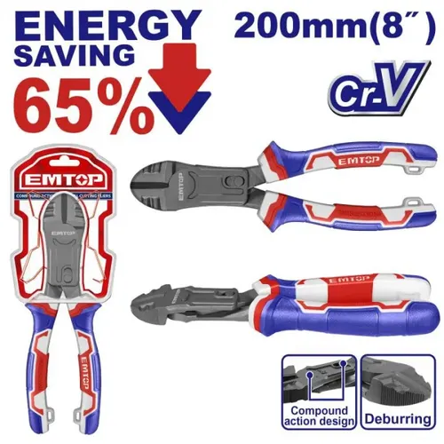 Emtop Kleště štípací boční převodové 200 mm (úspora síly 65%)