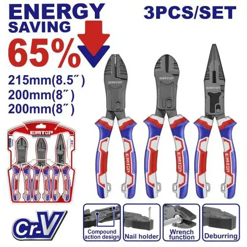 Emtop Sada kleští 3 ks (úspora síly 65%)