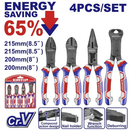 Emtop Sada převodových kleští 4 ks (úspora síly 65%)