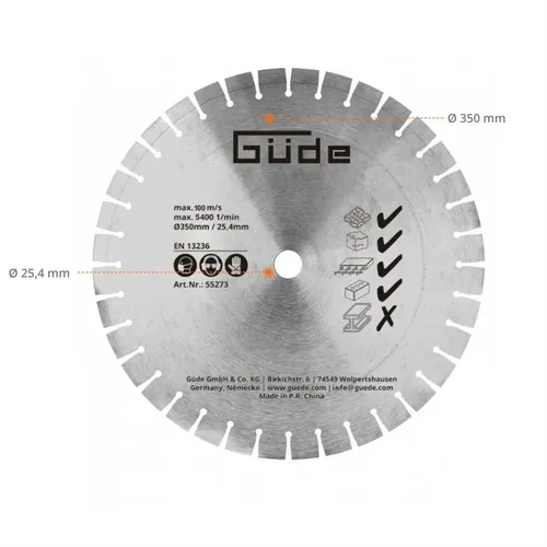 Diamantový kotouč segmentový 350 x 25,4 x 2,2 mm Güde 55273
