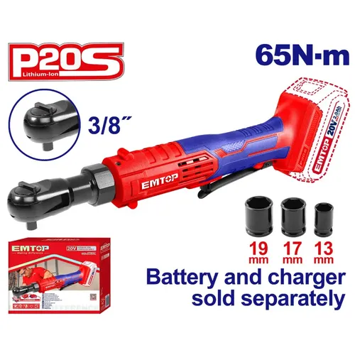 Emtop Aku ráčna 20V 65Nm 3/8" solo