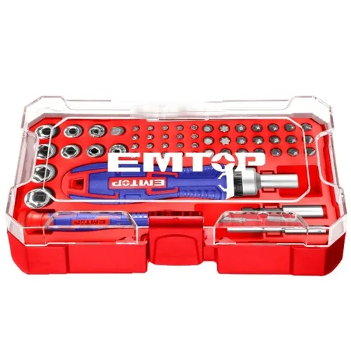 Emtop Sada bitů a hlavic s ráčnovým šroubovákem 55 ks