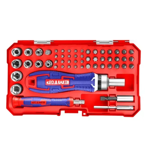 Emtop Sada bitů a hlavic s ráčnovým šroubovákem 55 ks