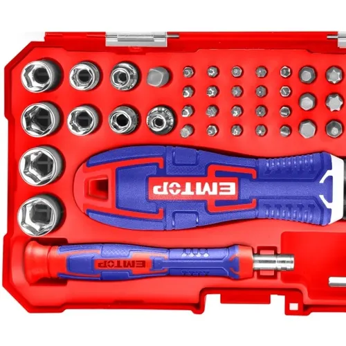 Emtop Sada bitů a hlavic s ráčnovým šroubovákem 55 ks