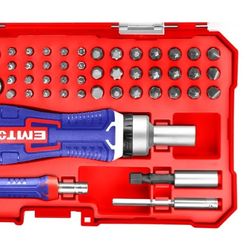 Emtop Sada bitů a hlavic s ráčnovým šroubovákem 55 ks