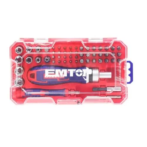 Emtop Sada bitů a hlavic s ráčnovým šroubovákem 55 ks