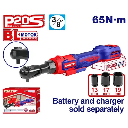 Emtop Aku ráčna 20V 65Nm 3/8" solo