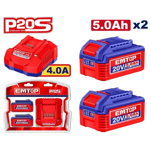 Emtop SADA 20V nabíječka 4.0A + akumulátor 2x 5.0Ah