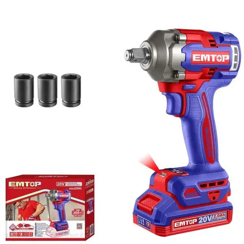 Emtop Aku rázový utahovák 20V 405Nm 1/2" solo