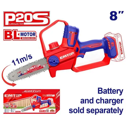 Emtop Aku prořezávací řetězová pila 20V 20cm solo