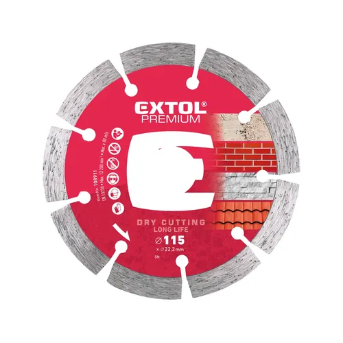 Zrušeno! nahrazeno výrobkem 8803011 kotouč diamantový řezný, segmentový long life - suché řezání, 115x22,2x2mm EXTOL PREMIUM 108911