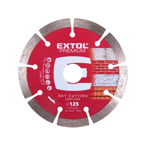 Zrušeno! nahrazeno výrobkem 8803012 kotouč diamantový řezný, segmentový long life - suché řezání, 125x22,2x2mm EXTOL PREMIUM 108912