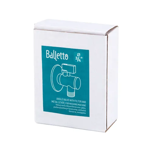 Ventil rohový s filtrem a kovovou pákou, pračkový, 1/2"-3/4" BALLETTO 81155
