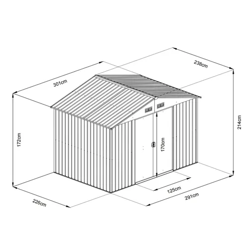 Riwall PRO RMSA 8x10 Brown zahradní domek kovový 3 x 2,4 m se sedlovou střechou hnědý