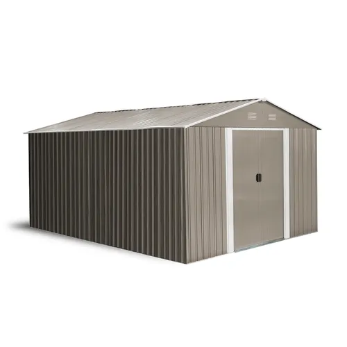 Riwall PRO RMSA 12x10 Brown zahradní domek kovový 3 x 3,7 m se sedlovou střechou hnědý