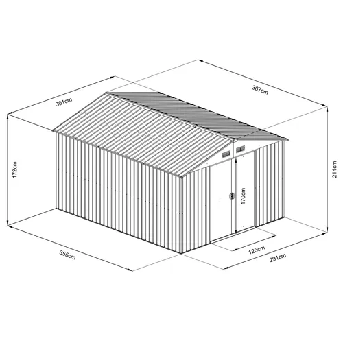 Riwall PRO RMSA 12x10 Brown zahradní domek kovový 3 x 3,7 m se sedlovou střechou hnědý