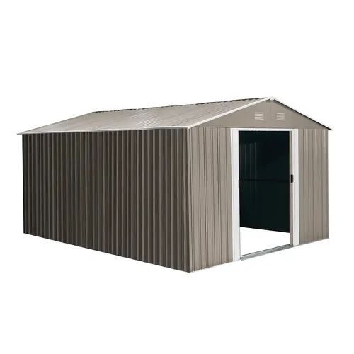 Riwall PRO RMSA 12x10 Brown zahradní domek kovový 3 x 3,7 m se sedlovou střechou hnědý