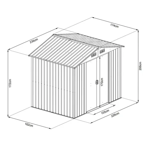 Riwall PRO RMSA 6x8 Brown zahradní domek kovový 2,4 x 1,7 m se sedlovou střechou hnědý