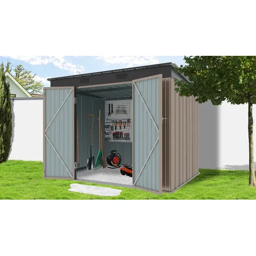 Riwall PRO RMSP 6x8 Brown zahradní domek kovový 2,4 x 1,8 m s pultovou střechou hnědý