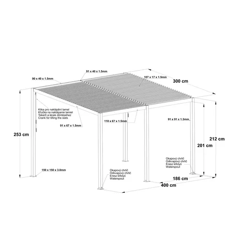 Riwall PRO RMBP 13 x 10 Anthracite bioklimatická pergola ( 4 x 3 m )