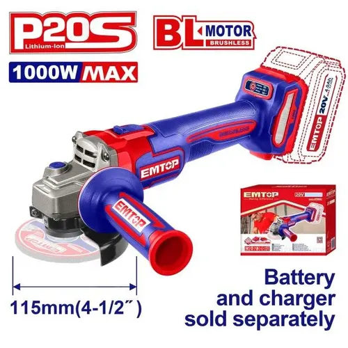 Emtop Aku úhlová bruska 20V 115 mm (1000W) solo