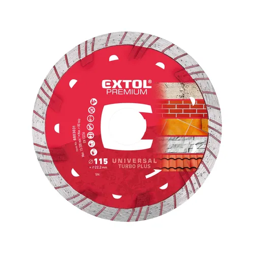 Zrušeno! nahrazeno výrobkem 8803051, kotouč diamantový řezný turbo plus - suché i mokré řezání, o 115x22,2x2mm EXTOL PREMIUM 8803031