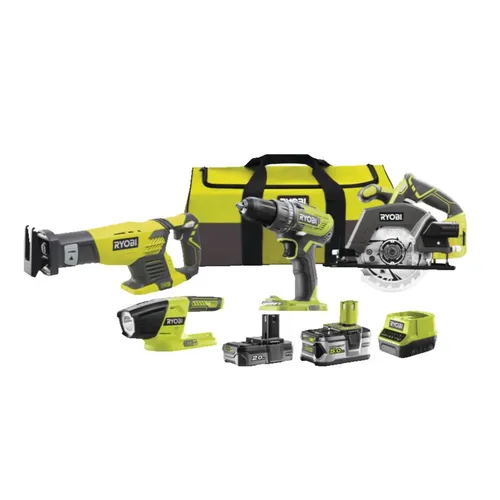 RYOBI R18CK4-252S aku 18 V set (R18DD3 + R18T-0 + RRS1801M + R18CSP + 1 x 5,0 Ah + 1 x 2 Ah baterie + nabíječka)
