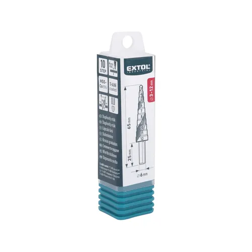 Vrták stupňovitý s lamačem třísek, o 3-12mm/po 1mm, hss-co EXTOL INDUSTRIAL 8701190